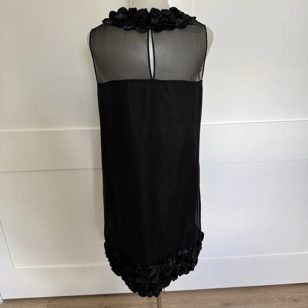 Taylor Black Silk LBD Petal Collar&Hem Shift‎ Dress Womens 10 Sheer Whimsigoth